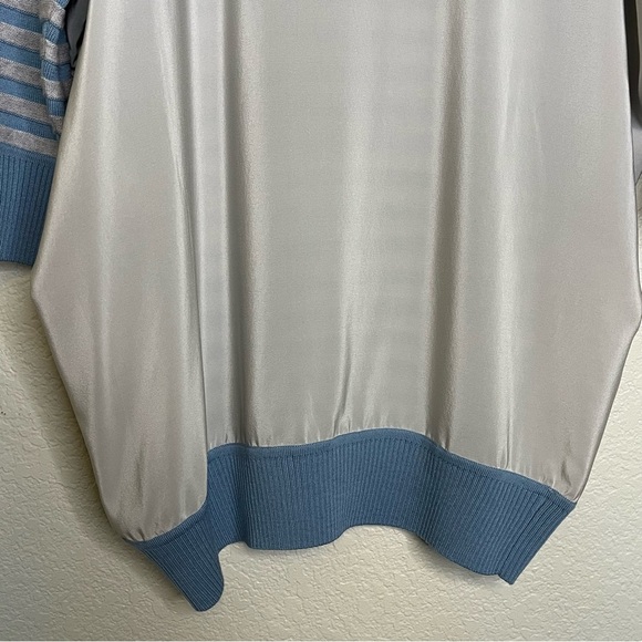 St. John Blue & Gray Striped Women's Silk Wool Sweater Oversized Size Small - Picture 12 of 14